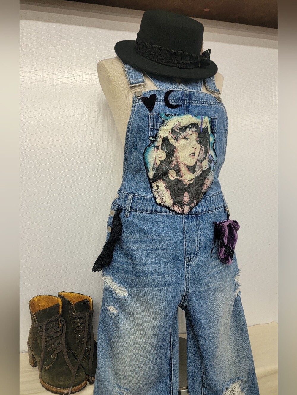 Stevie Nicks Overalls Shabby Chic Cottage Grunge - Upcycled